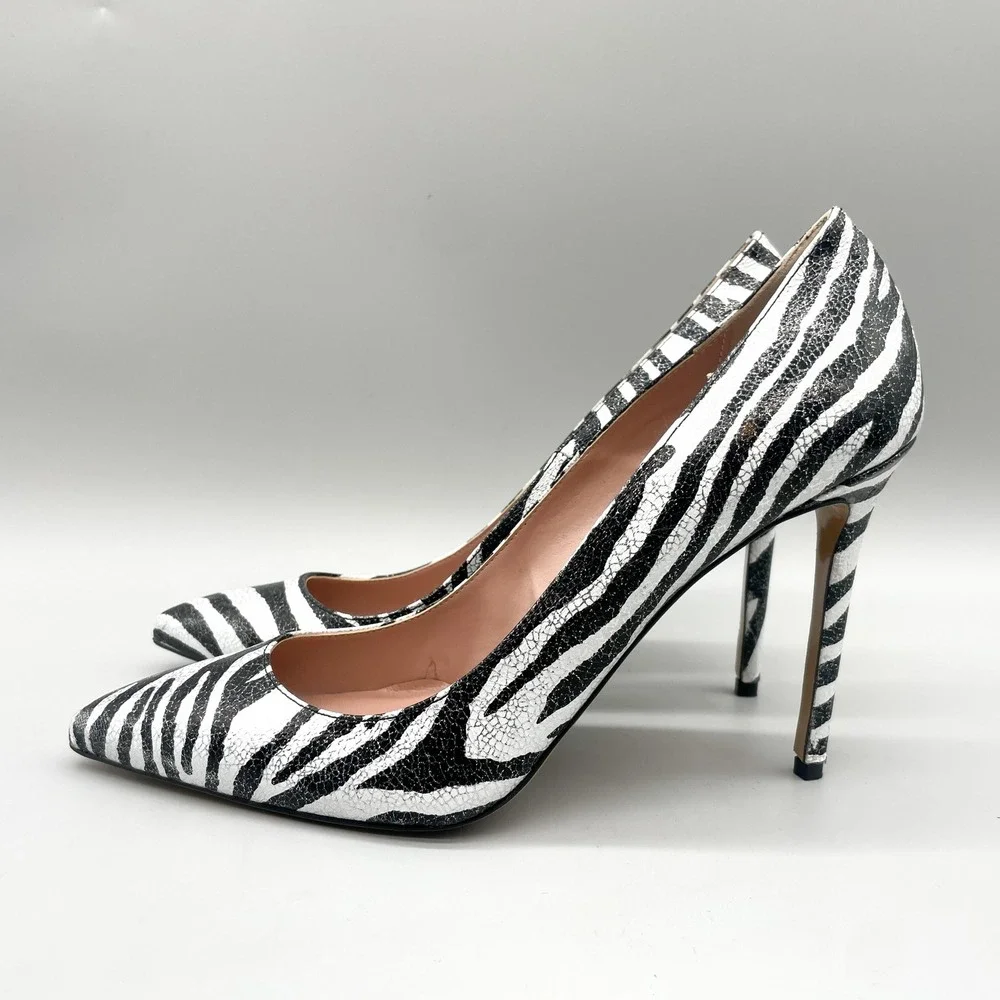 Identita Womens 41 11 Amy Pumps Zebra Print Leather Stiletto Heels Mob Wife Glam